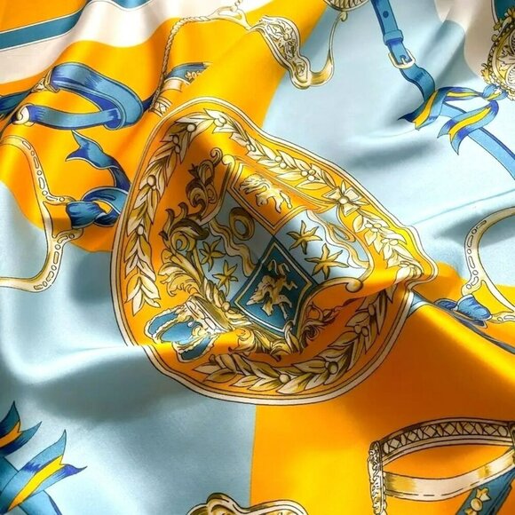 NWT - Elegant Orange-Blue Altar Print Square Scarf (SKU 0280) - Picture 6 of 8